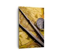 Impression sur Toile 80x120cm Tableaux Image Photo Boussole aventure voyage