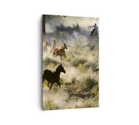 Impression sur Toile 80x120cm Tableaux Image Photo Cow-boy cow-girl cheval
