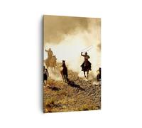 Impression sur Toile 80x120cm Tableaux Image Photo Cowboys chevaux galop