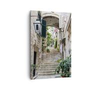 Deco Cadre Salon Croatie Escaliers Dubrovnik Moderne Impression sur Toile 80x120cm Image Tableau Decoration Murale Chambre Cuisine Vertical Art Wall Grand Tableaux Decoratifs Muraux PA80x120-5150