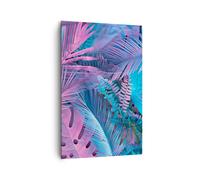 Impression sur Toile 80x120cm Tableaux Image Photo Feuilles Rose Bleu Decoration