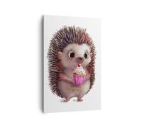 Impression sur Toile 80x120cm Tableaux Image Photo Hérisson Cupcake Pour Enfants