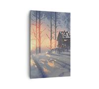 Impression sur Toile 80x120cm Tableaux Image Photo hiver forêt chalet Decoration
