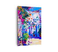 Impression sur Toile 80x120cm Tableaux Image Photo Maison fleurs rue ciel