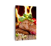 Impression sur Toile 80x120cm Tableaux Image Photo Nourriture bois feu steak