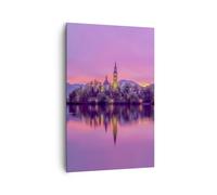 Impression sur Toile 80x120cm Tableaux Image Photo Paysage Montagne Lac église