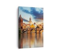 Impression sur Toile 80x120cm Tableaux Image Photo Prague pont histoire rivière