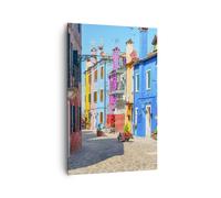 Impression sur Toile 80x120cm Tableaux Image Photo rue maison fleurs Decoration
