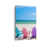 Impression sur Toile 80x120cm Tableaux Image Photo Sunbed rivage Floride Été
