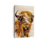 Impression sur Toile 80x120cm Tableaux Image Photo Taureau Scotch Aquarelle