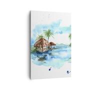 Impression sur Toile 80x120cm Tableaux Image Photo Tropiques eau bungalow rivage