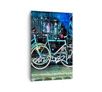 Impression sur Toile 80x120cm Tableaux Image Photo Vélos Graffiti Rue mur