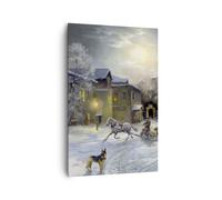 Impression sur Toile 80x120cm Tableaux Image Photo village traîneau neige