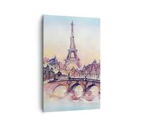 Impression sur Toile 80x120cm Tableaux Image Pont Eiffle Illustration France