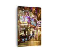 Impression sur Toile 80x120cm Tableaux Image Rue lumières nuit illustration
