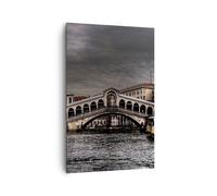 Impression sur Toile 80x120cm Tableaux Image Venise pont eau maisons en rangée