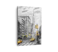 Impression sur Toile 80x120cm Tableaux Image Ville Taxi Gratte-ciel illustration