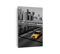 Impression sur Toile 80x120cm Tableaux New York Manhattan pont de Brooklyn taxi