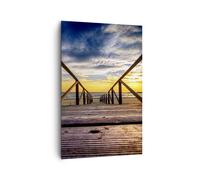 Impression sur Toile 80x120cm Tableaux Plage océan sable pont en bois coucher