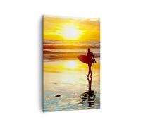 Impression sur Toile 80x120cm Tableaux Surfeur Coucher de soleil Océan planche