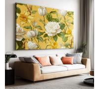 Impression sur Toile 80x60cm, Image sur Toile Affiche Aquarelle Plantes Fleurs Tableau Decoration Murale Salon Chambre Coucher Salle de Bains Toiles Peinture