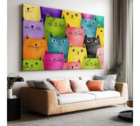 Impression sur Toile 80x60cm, Image sur Toile Affiche Cartoon Aquarelle Animaux Chats Tableau Decoration Murale Salon Chambre Coucher Salle de Bains Toiles Peinture
