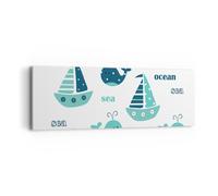 Impression sur Toile 90x30cm Tableaux Baleines navires enfants étoiles de mer