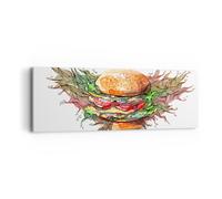 Impression sur Toile 90x30cm Tableaux Illustration nourriture hamburger pain