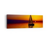 Impression sur Toile 90x30cm Tableaux Image Bateau coucher de soleil paysage