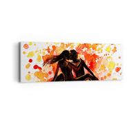 Impression sur Toile 90x30cm Tableaux Image Couple Kiss Multicolore lune de miel