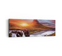 Impression sur Toile 90x30cm Tableaux Image Kirkjufell Chute D'Eau Montagne
