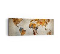 Impression sur Toile 90x30cm Tableaux Image Monde Carte Continents Géographie