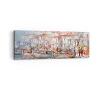 Impression sur Toile 90x30cm Tableaux Image Photo Île Bateaux Port Decoration