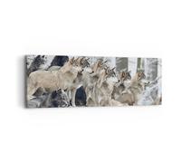 Impression sur Toile 90x30cm Tableaux Image Photo Meute Loups Hiver Decoration