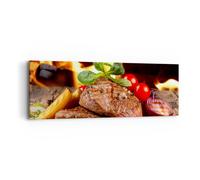 Impression sur Toile 90x30cm Tableaux Image Photo Nourriture bois feu steak