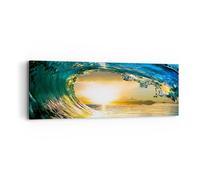 Impression sur Toile 90x30cm Tableaux Image Photo Océan Vague Soleil climat