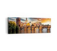 Impression sur Toile 90x30cm Tableaux Image Photo Prague pont histoire rivière