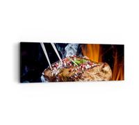 Impression sur Toile 90x30cm Tableaux Image Photo Steak Grill Flames nourriture