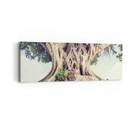 Impression sur Toile 90x30cm Tableaux Image Photo Tigre Sauvage Arbre Decoration