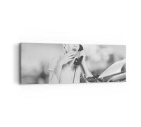 Impression sur Toile 90x30cm Tableaux Image Vintage Noir Et Blanc Téléphoner