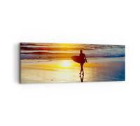 Impression sur Toile 90x30cm Tableaux Surfeur Coucher de soleil Océan planche