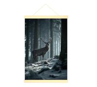 Impression sur toile à suspendre motif cerf - Nature faune, forêt, neige, hiver gris - Peinture murale pour maison, salle de ureau, cabine - 40,6 x 61 cm
