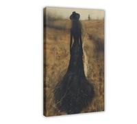 Impression sur toile « A Witch Taking A Walk in A Gothic Autumn Forest » - Décoration pour chambre à coucher, bureau, chambre - Cadeau - 60 x 90 cm