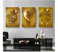 Impression sur Toile Abstrait 3 pcs Love Heart Effet 3D Wall Art Moderne Décoration Mural Métal Fil Sculpture Figure Couple TABLEAU