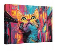 Impression sur Toile Abstrait Chat Pop Art Moderne 100x75 cm XXL Tableau Décoration Deco Murale Intissée pour Salon Chambre Cuisine