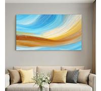Impression sur Toile Abstrait Moderne 40 x 30 cm Cadre en Bois Tableau Affiche Décoration Murale - Bleu Ondulation Peinture À L'Huile Texture pour Salon, Chambre, Couloir & Salle de Bain, Déco Maison