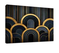 Impression sur Toile Abstrait Moderne 70 x 50 cm Cadre en Bois Tableau Affiche Décoration Murale - Noir Géométrique Arche Texture pour Salon, Chambre, Couloir & Salle de Bain, Déco Maison