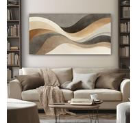 Impression sur Toile Abstrait Texture Tableau Decoration Murale Sans Cadre Géométrique Vagues Peinture sur Toile Tons Terre Affiche Murale Moderne Salon Chambre 50x100 cm