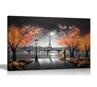 Impression sur toile abstraite « Alone at Night in Paris » noir et blanc - Impression sur toile colorée pour la décoration du salon - 101 x 76 cm