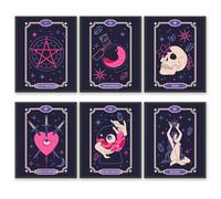 Impression sur toile abstraite Crâne occulte bohème Affiche spirituelle Cartes de tarot Affiche magique mystique Croissant soleil étoiles décoration murale occultisme (20,3 x 25,4 cm, sans cadre）